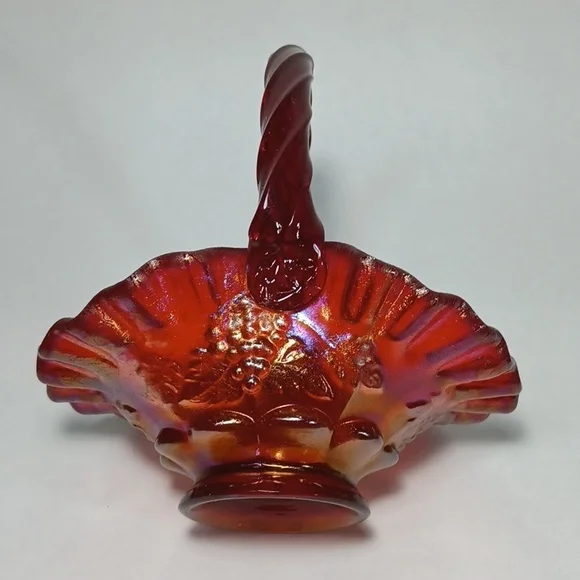 Fenton 2003 Historic Collection Ruby Amberina Basket #4633 RL Paneled Grapes - Picture 1 of 13